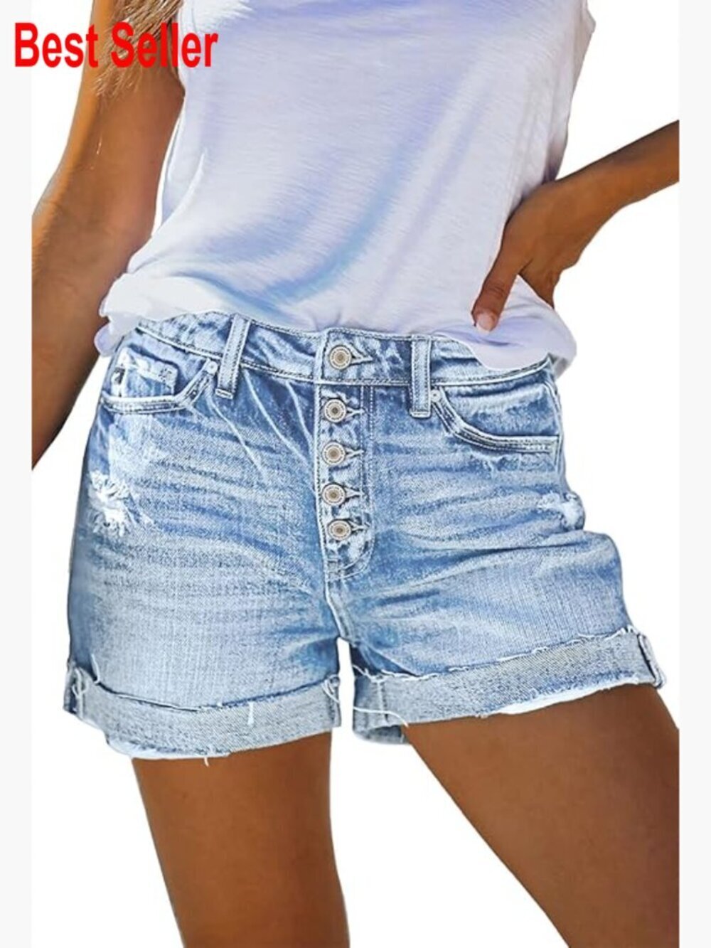 High Waisted Denim Shorts Ripped Distressed Frayed Casual Summer